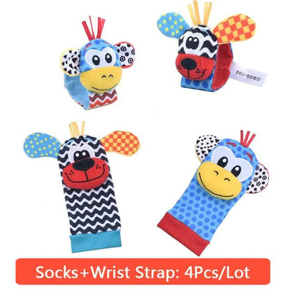 Cartoon Plush Socks Wrist Strap Rattles