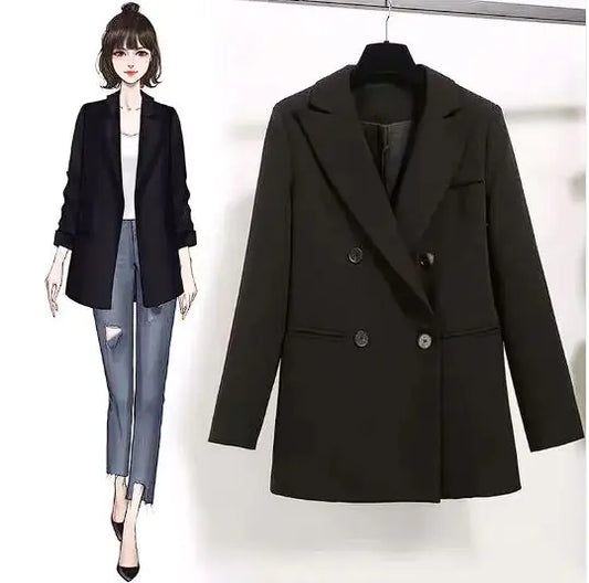 Women's Solid Color Double-Breasted Blazer