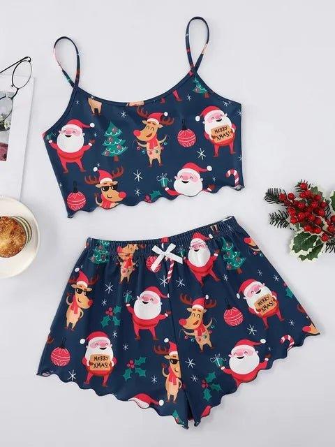 Christmas Themed Print Sleeveless Camisole Tops