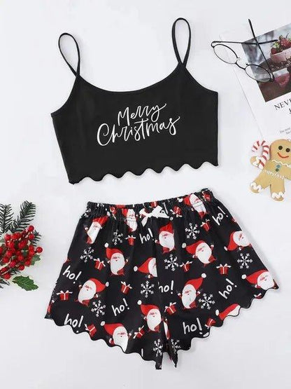 Christmas Themed Print Sleeveless Camisole Tops