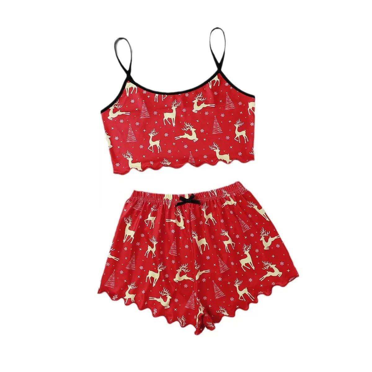 Christmas Themed Print Sleeveless Camisole Tops