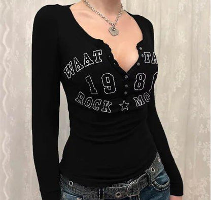 CIBBAR Vintage Letter Print Crop Top Women