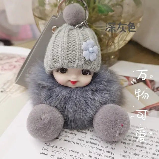 Cute Expression Face Baby Pompom Keychain