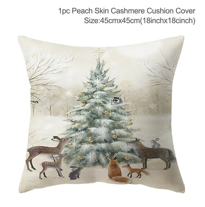 Christmas Elk Tree Cushion Cover – Festive & Cozy Holiday Decor 🎄