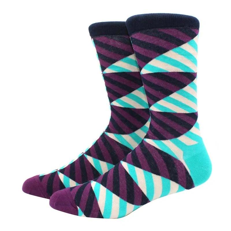 Men's Funny Diamond Pattern Happy Socks: Large Size Combed Cotton