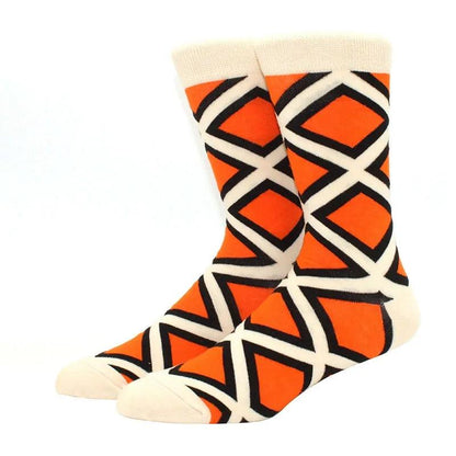 Men's Funny Diamond Pattern Happy Socks: Large Size Combed Cotton