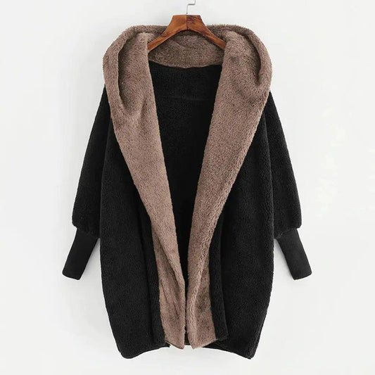 Double - Sided Velvet Hooded Loose Cardigan Coat