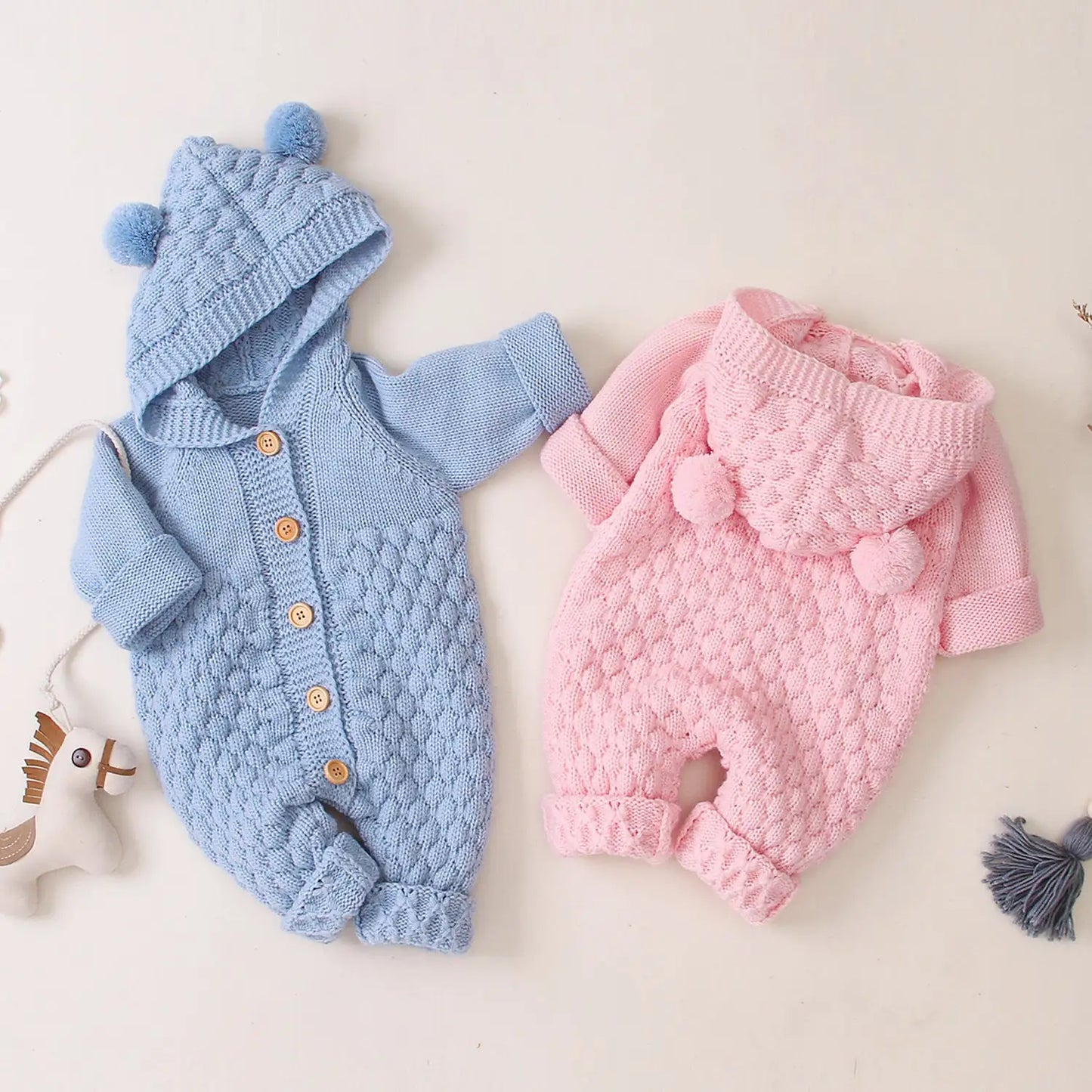 Embrace Cozy Chic: The Ultimate Ear Knit Romper with Hoodie for Your Little One 🌟👶