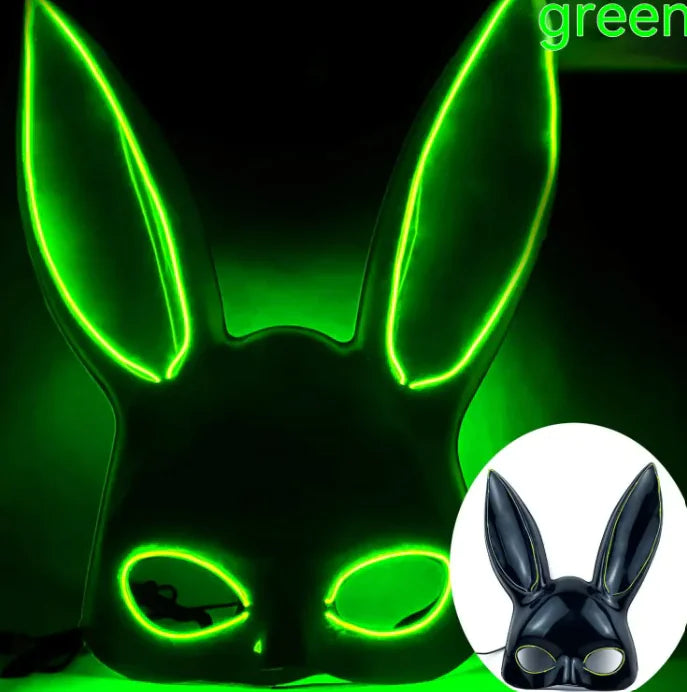 LED Bunny Mask with Long Ears - Neon Glow Mask for Halloween