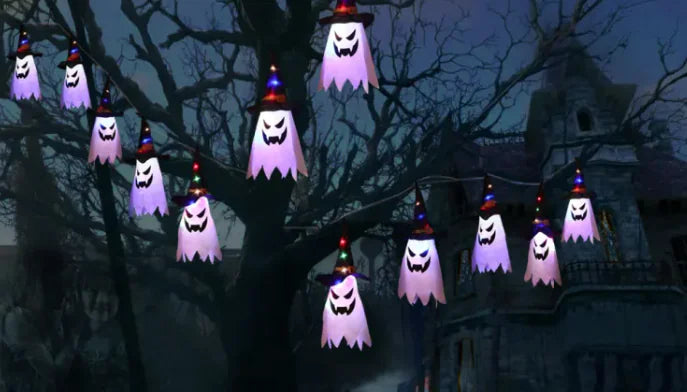 Spooky Halloween Ghost Lanterns | Festive Cloth Art Ghost String Lights