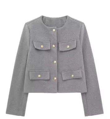 Elegant and Timeless: Women’s Long Sleeve Round Neck Tweed Jacket