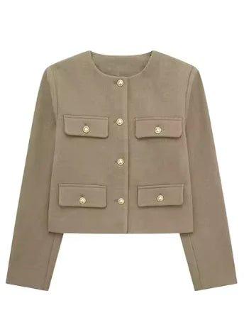 Elegant and Timeless: Women’s Long Sleeve Round Neck Tweed Jacket