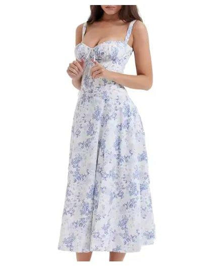 Elegant Midi Dress for Women – Sleeveless Corset Bandeau with Lace - Up and Side Split Hem