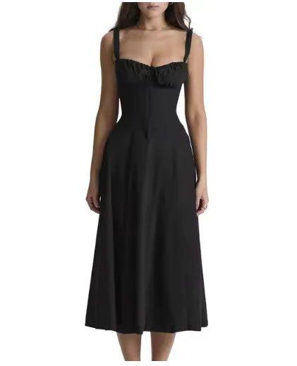 Elegant Midi Dress for Women – Sleeveless Corset Bandeau with Lace - Up and Side Split Hem