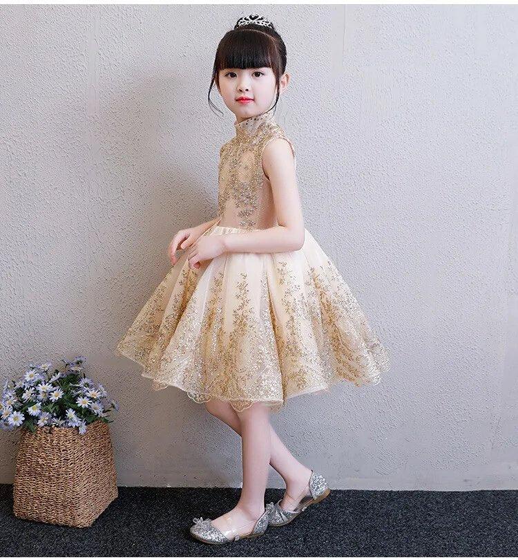 Elegant Tulle Golden Bridesmaid Dress For Kids