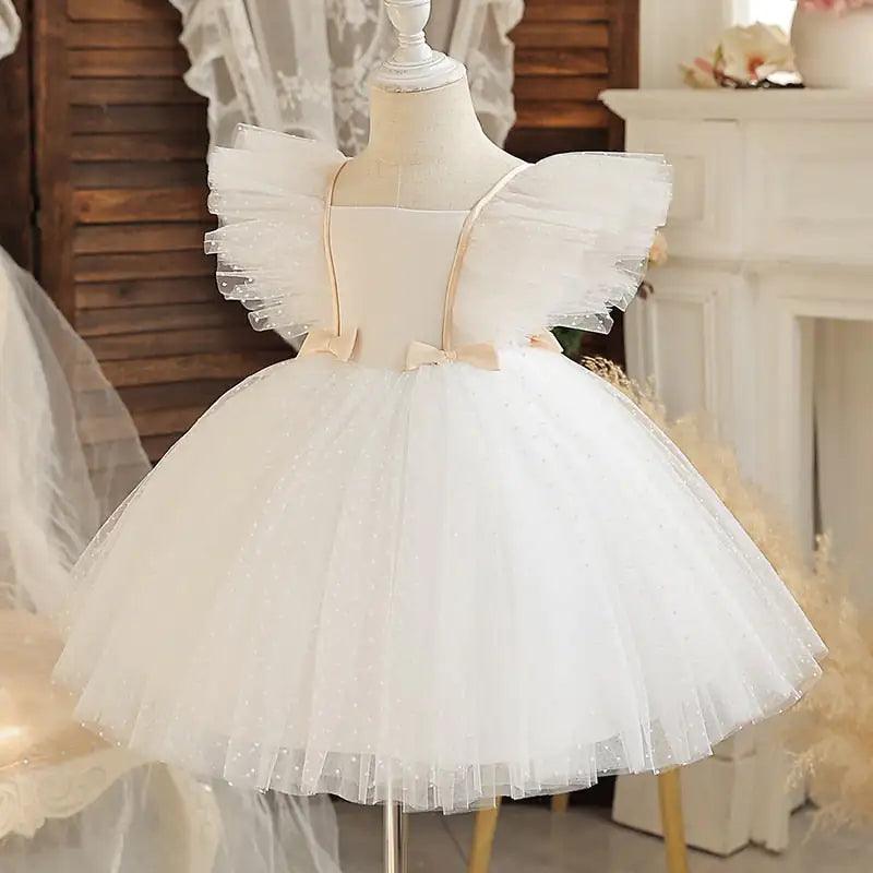 White Baby Baptism Dress with Ruffle Sleeves – Elegance for Your Baby’s Special Day