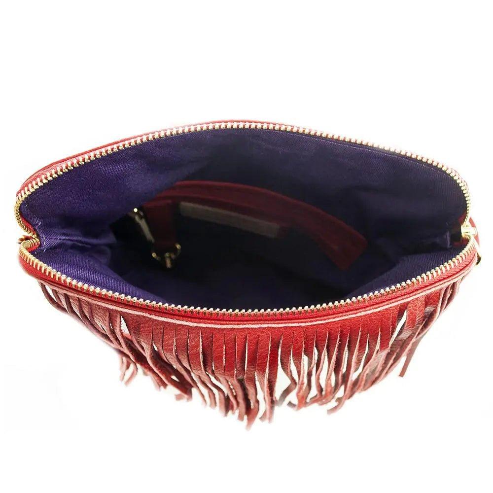 Flamingo Leather Fringe Handbag - Scarlet Red