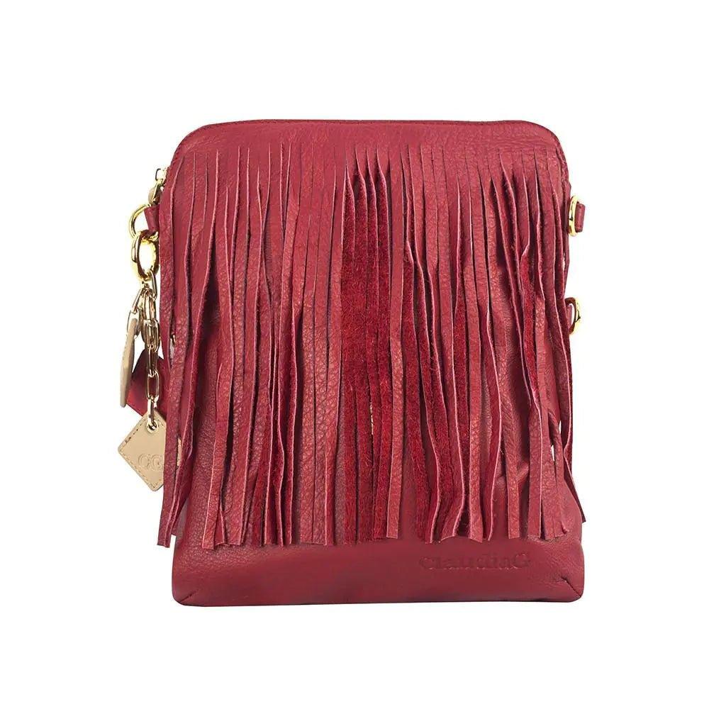 Flamingo Leather Fringe Handbag - Scarlet Red