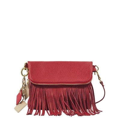 Flamingo Leather Fringe Handbag - Scarlet Red