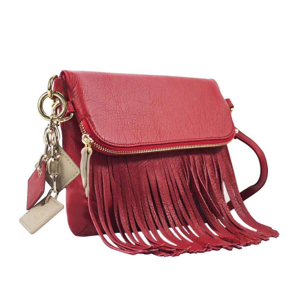 Flamingo Leather Fringe Handbag - Scarlet Red