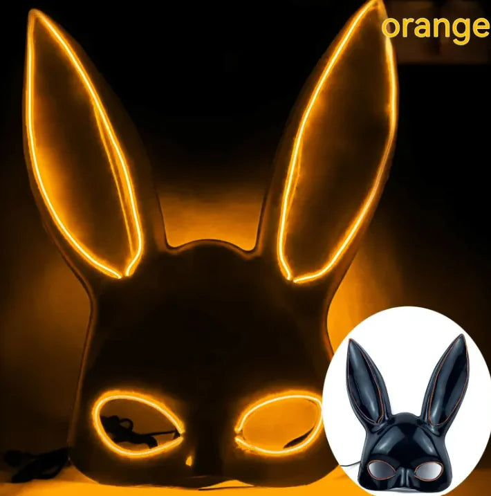 LED Bunny Mask with Long Ears - Neon Glow Mask for Halloween