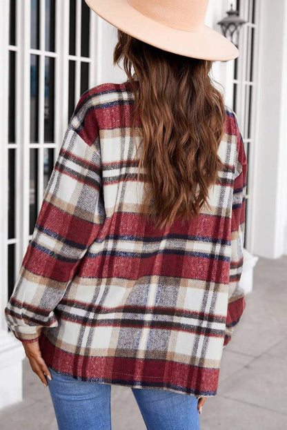 Geometric Plaid Print Pocketed Shirt