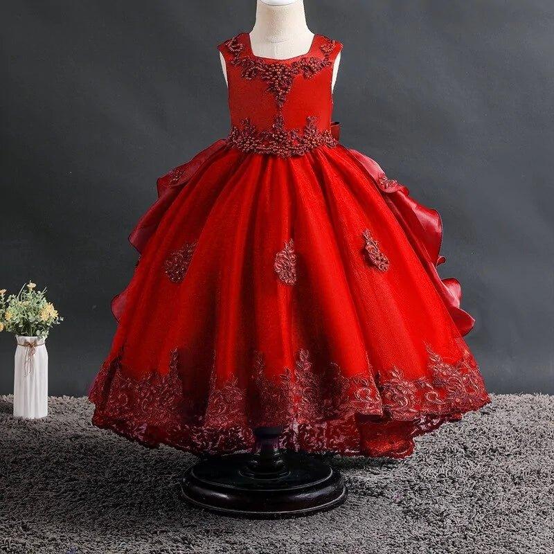 Girls' Lace Dress With Bow And Beads