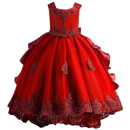 Girls' Lace Dress With Bow And Beads