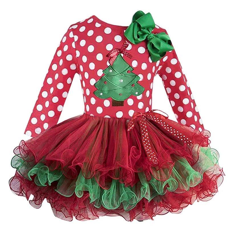 Girl's Long Sleeve Red Christmas Dress