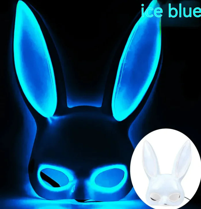 LED Bunny Mask with Long Ears - Neon Glow Mask for Halloween