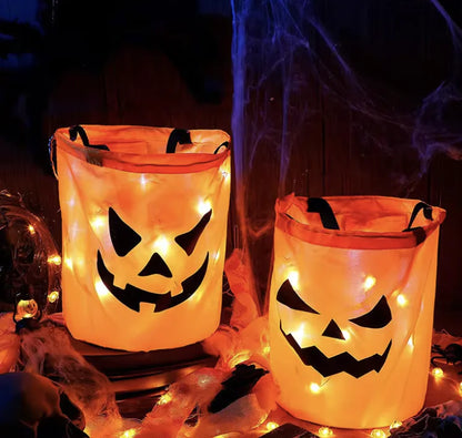 Halloween Glowing Pumpkin Candy Bag with LED Lights | Durable Trick-or-Treat Bag