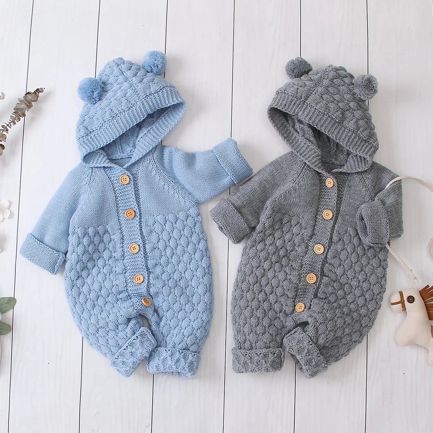 Embrace Cozy Chic: The Ultimate Ear Knit Romper with Hoodie for Your Little One 🌟👶