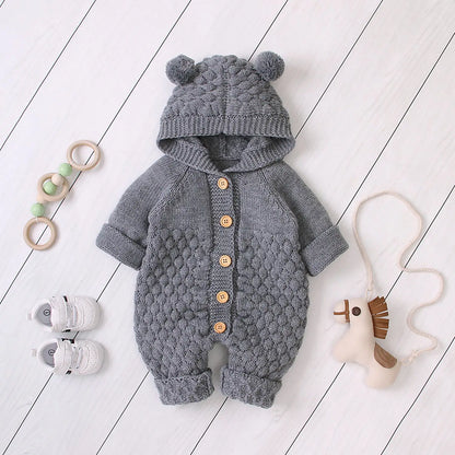 Embrace Cozy Chic: The Ultimate Ear Knit Romper with Hoodie for Your Little One 🌟👶