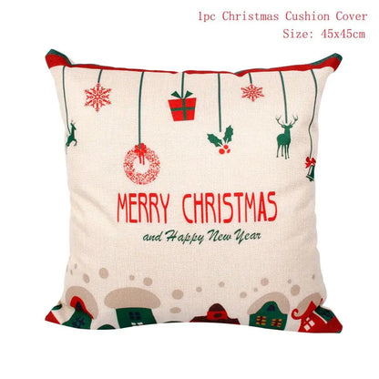 Cotton Linen Merry Christmas Cover Cushions - Holiday Decor for Living Room and Bedroom