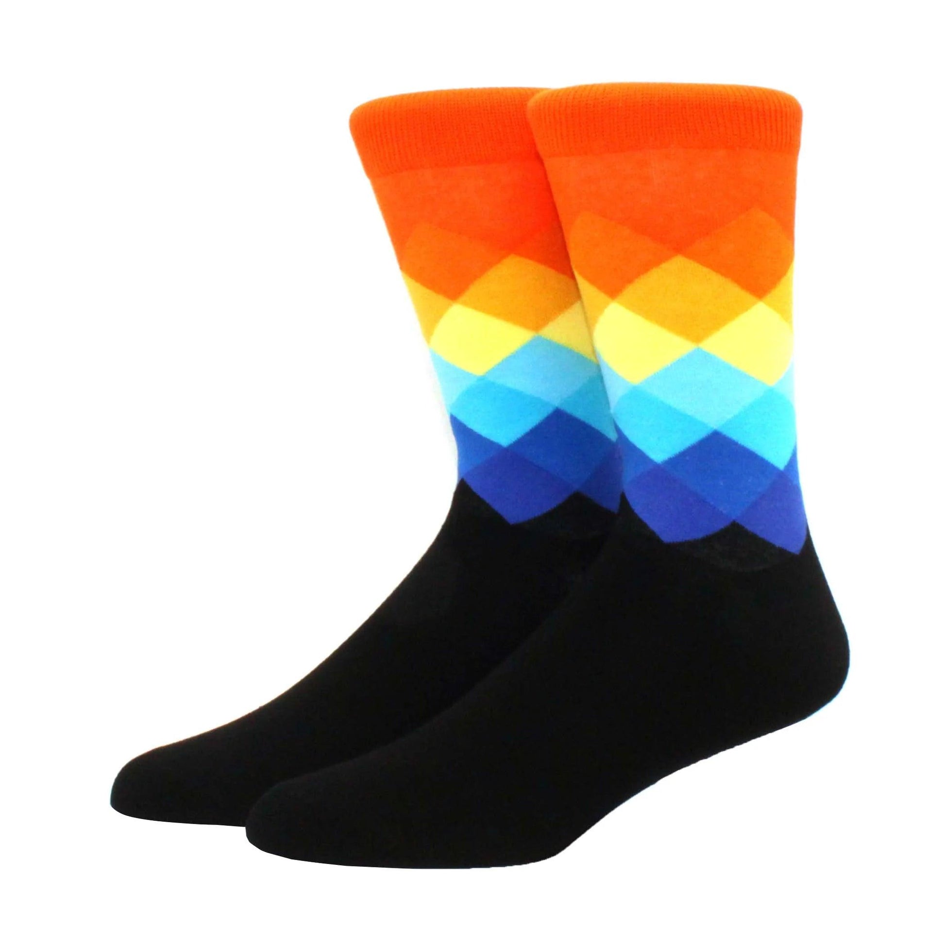 Men's Funny Diamond Pattern Happy Socks: Large Size Combed Cotton