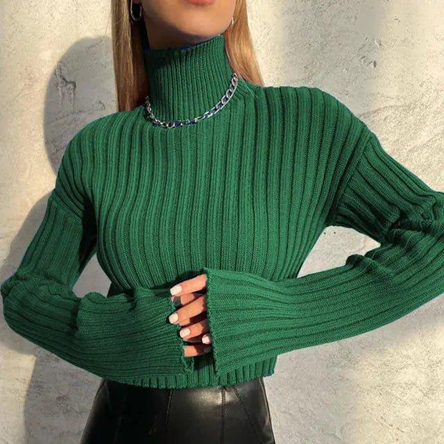 Knit Turtleneck Flare Sleeve Sweater