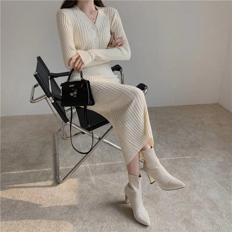 Knitted Long Sleeved Elegant Dress