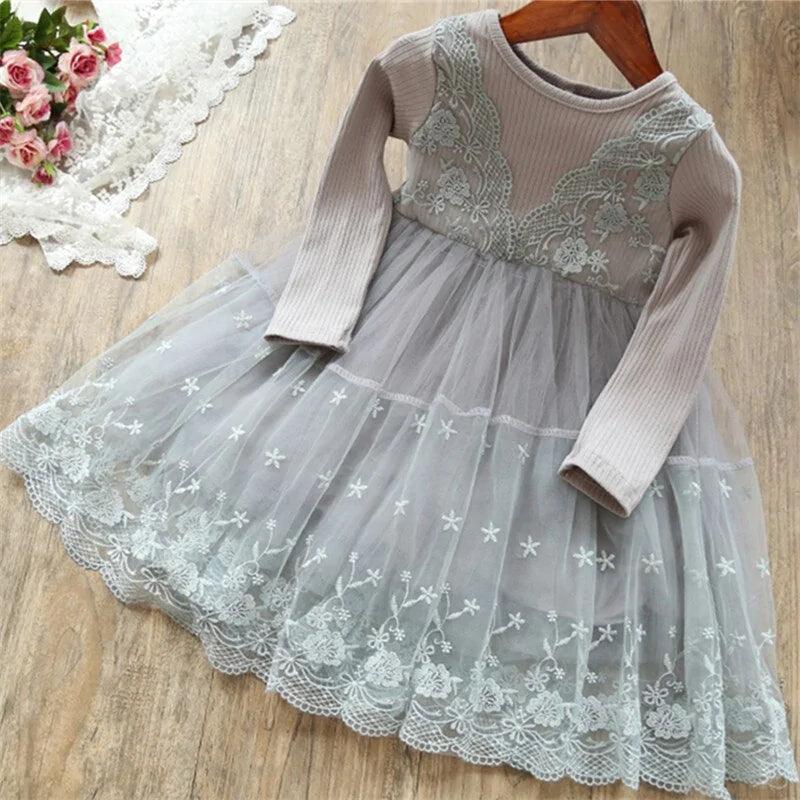 Elegant Little Girls' Dress – Ankle-Length Lace Dress for Special Occasions