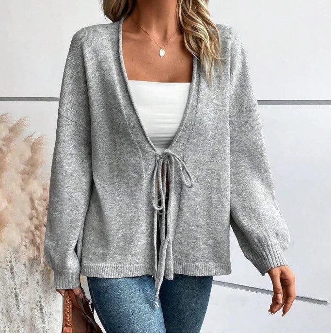 Lace - up Top Loose Short Knitted Sweater