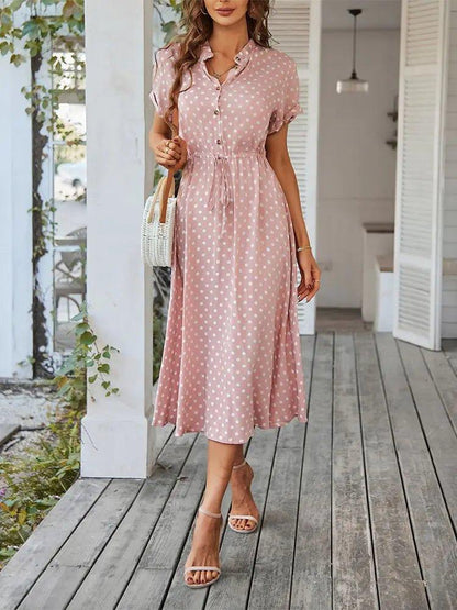 Ladies Polka Dot Print Shirt Dress