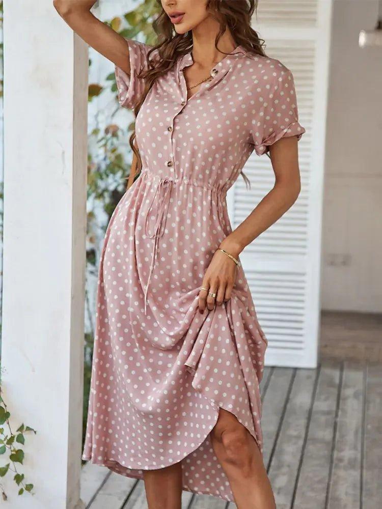 Ladies Polka Dot Print Shirt Dress