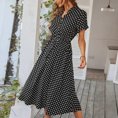 Ladies Polka Dot Print Shirt Dress