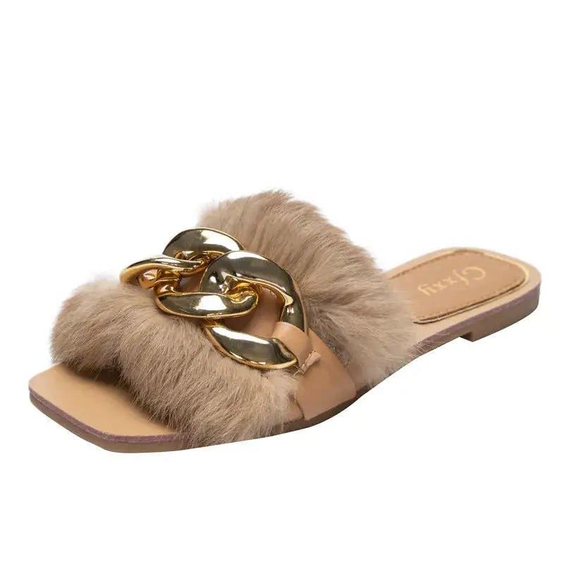 Ladies Square Toe Flat Outdoor Slippers