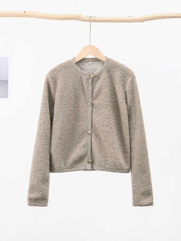 Lamb wool Coat O - neck Long Sleeve