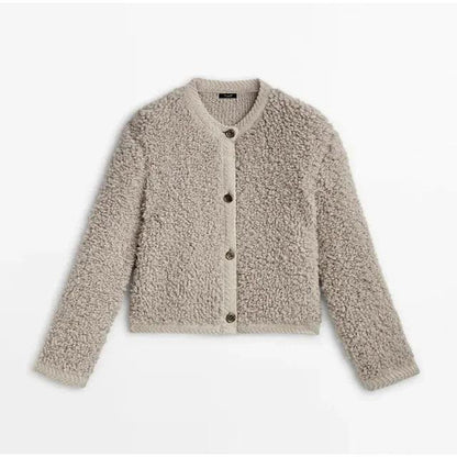 Lamb wool Coat O - neck Long Sleeve