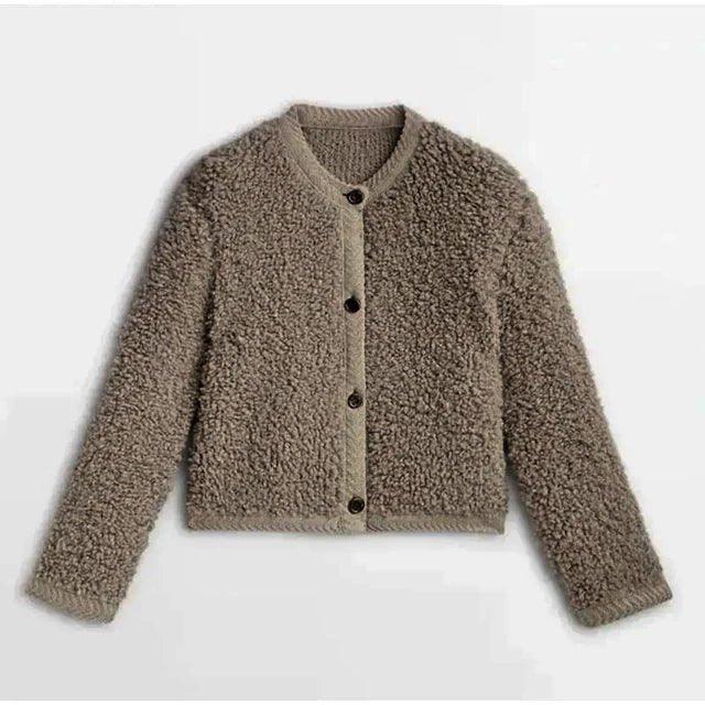 Lamb wool Coat O - neck Long Sleeve