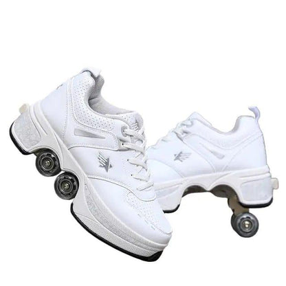 Leather Kids Four Wheels Roller Skate Shoes