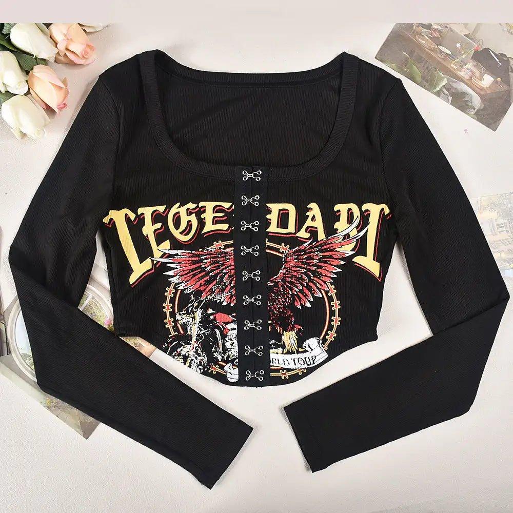 Legendary Long Sleeve Ribbed Graphic Crop Top