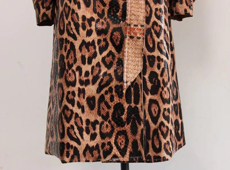 Leopard Printed Leather Trench Coat