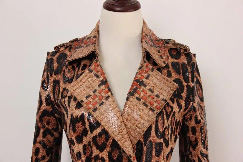 Leopard Printed Leather Trench Coat